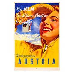 Original Vintage Skiing Poster by Paul Aigner Wintersports in Austria, Fly Klm