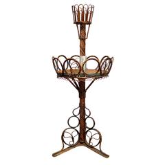 Vintage Art Nouveau Style Bamboo Rattan Two-Tier Plant Stand