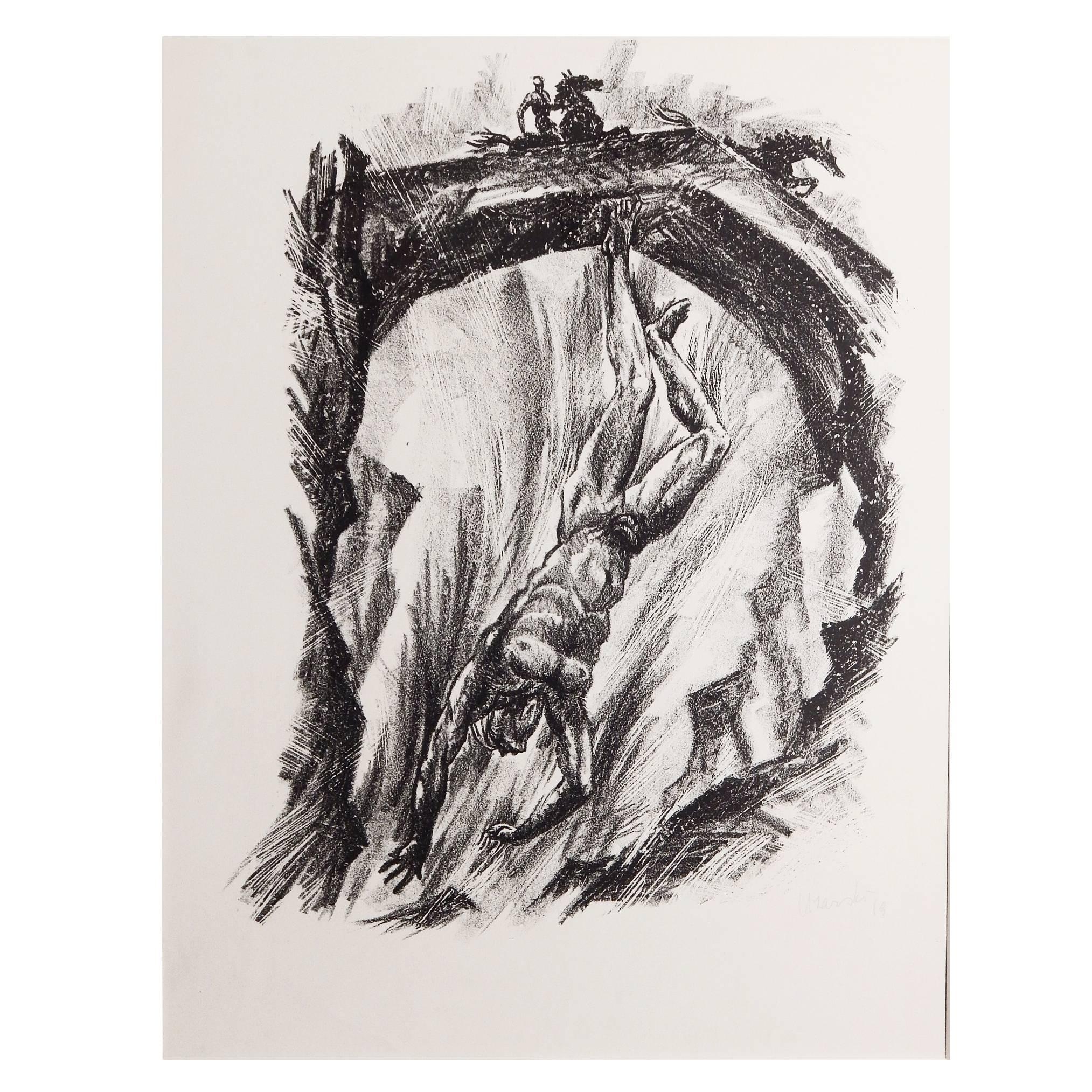 ""Falling Man"" Auffälliger Art-Déco-Druck von ""Tales of the Parrot"" von Uzarski im Angebot