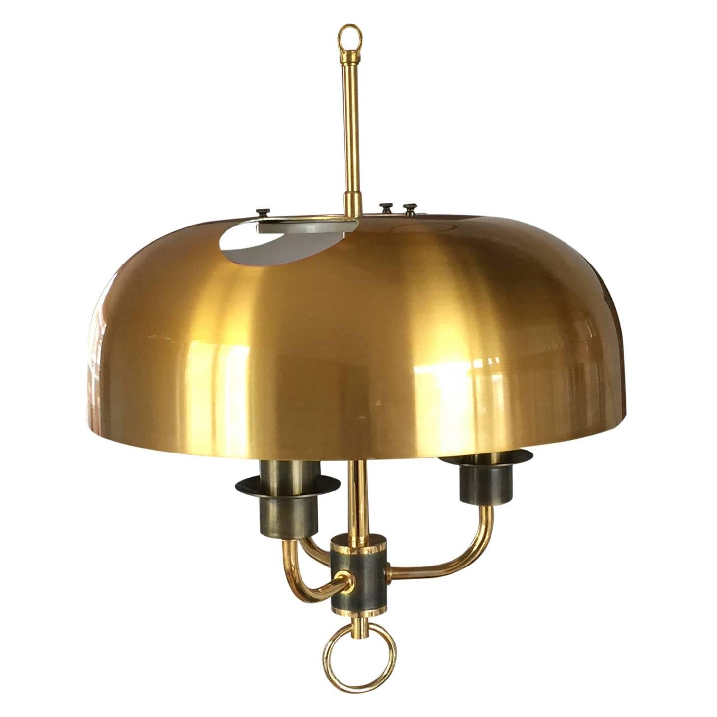 Three Lights Chandelier in Gilt Metal and Brass, Denmark, Early 1970s