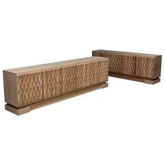 Two Matching Brutalist Sideboards with Sculptural Door Panels, Belgium, 1970s