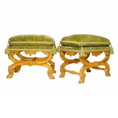 Antique Very Fine Pair of Regence Style Giltwood Tabourets