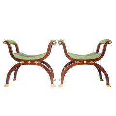 Antique Pair of Empire Style Mahogany and Gilt Bronze-Mounted Tabourets