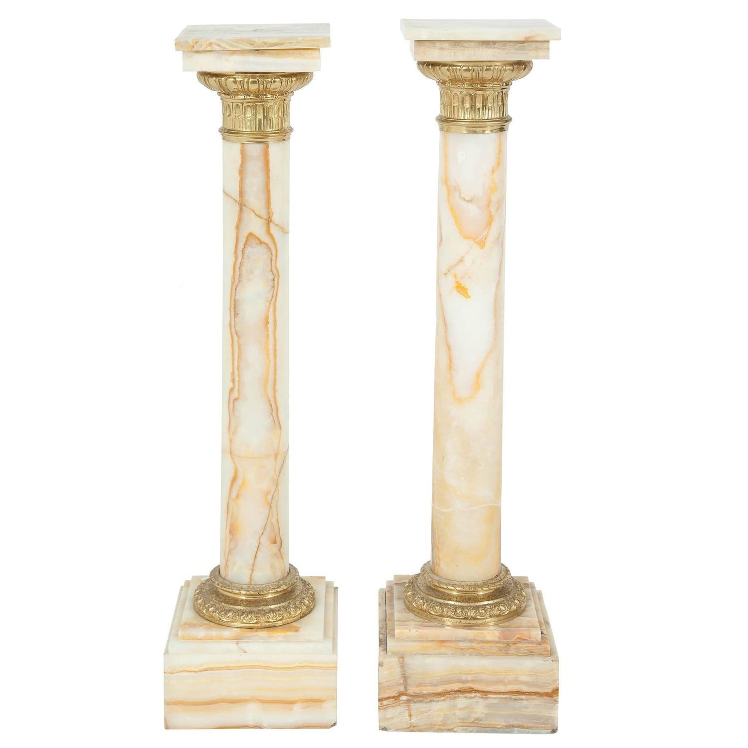 Pair of OrmoluMounted White Marble Columns For Sale at 1stdibs