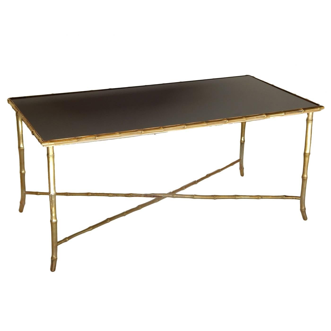 Brass Bagues Style Faux Bamboo Coffee Table For Sale