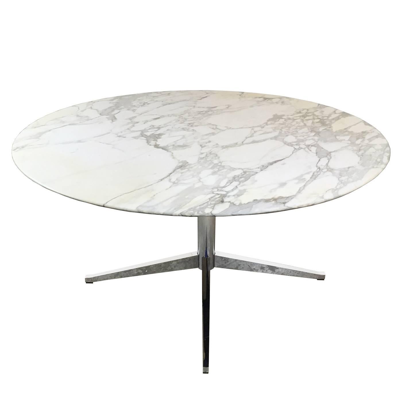 Round Carrara Marble Dining / Conference Table by Florence Knoll