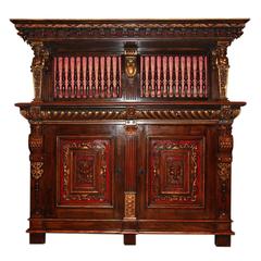 Antique carved and gild walnut with red parcial painted