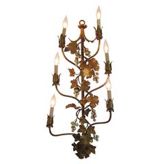 Vintage Gilded Six Candelabra Grape Vine Sconce