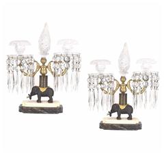 Pair of Antique George III Regency Period Cut Crystal Girandoles, circa 1825