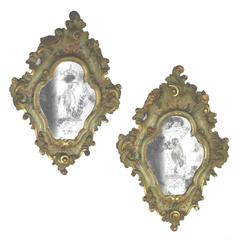 Pair antique Venetion Rococo painted floral decorated wall mirrors, circa 1860.