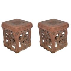 Pair of French Square Terra Cotta Stool Side Tables