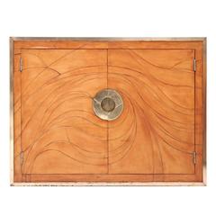Unique Leather Carved Cabinet