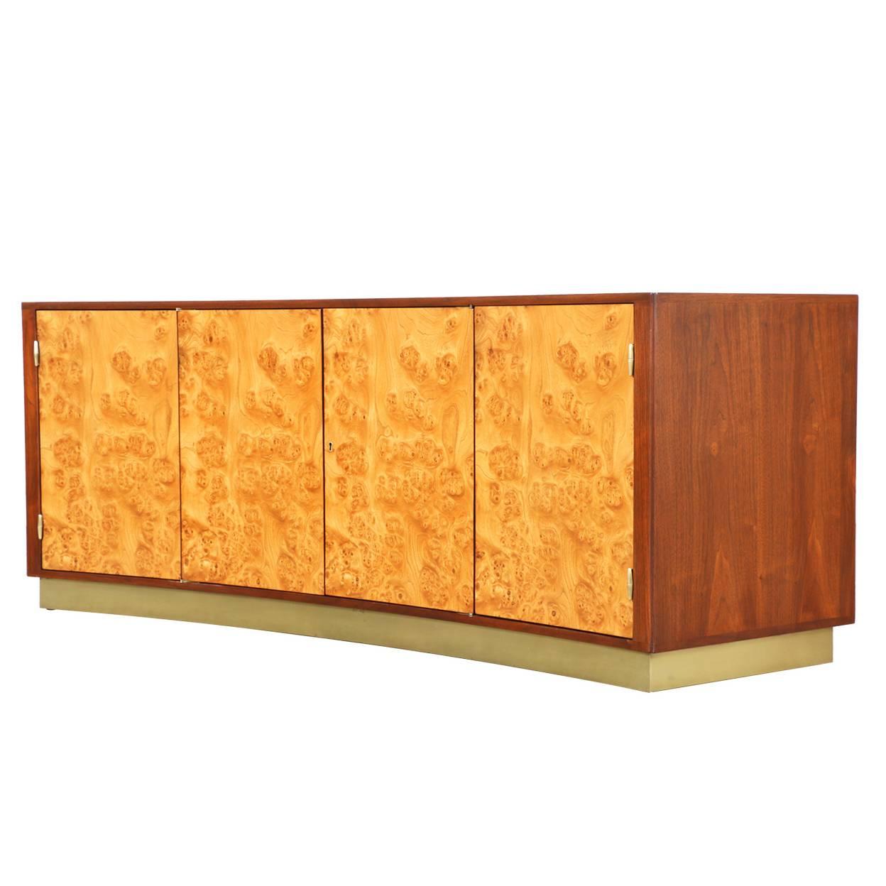 Edward J. Wormley Olive Burl and Walnut Curved Front Credenza for Dunbar