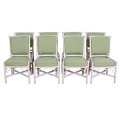 Set of Eight Mid-Century Painted Rattan Chairs