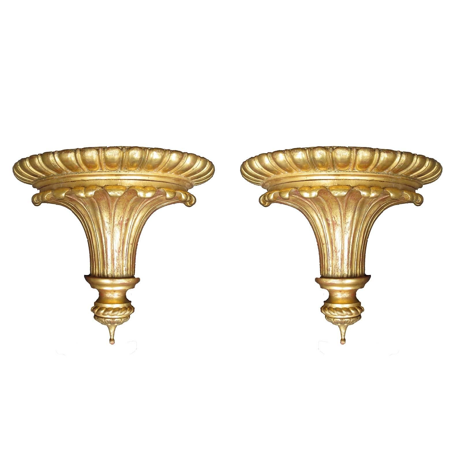 Pair of 19th-20th Century Large English Giltwood Brackets