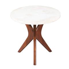Mid-Century Walnut Sculptural Base Side Table/Marble Top