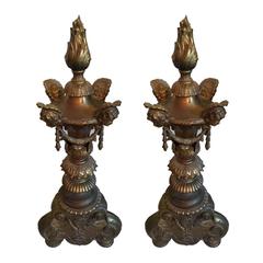 Antique Pair of Renaissance Revival Bronze Andirons