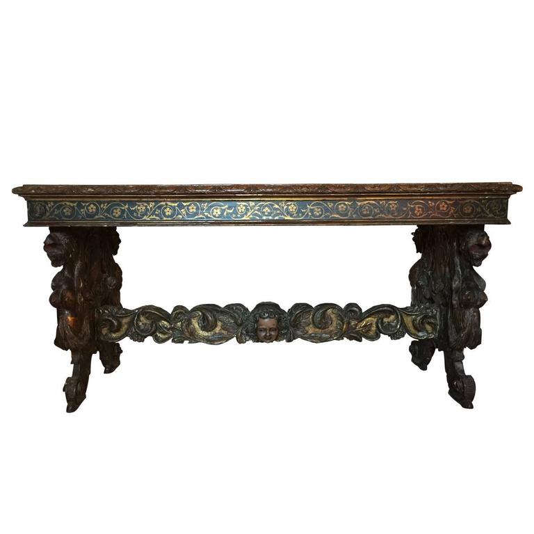 antique spanish renaissance style walnut polychrome and gilt table antique spanish renaissance style walnut polychrome and gilt table
