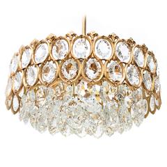 Vintage Beautiful 1960s Brass and Crystal Glass Chandelier Gold Grapes Pattern