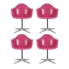 Rare Set of Four Hot Pink Fiberglass Chairs by Charles Eames for Herman Miller