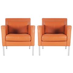 Pair of Mid-Century Modern Leather Cube Club Chairs after Børge Mogensen