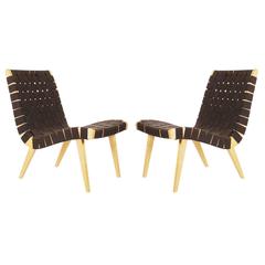 Matching Pair of Jens Risom for Knoll Webbed Lounge Chairs in Maple