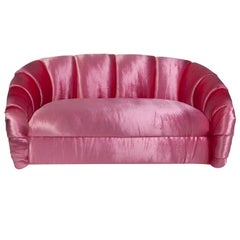 1980s Croissant Sofa in Pink Velvet