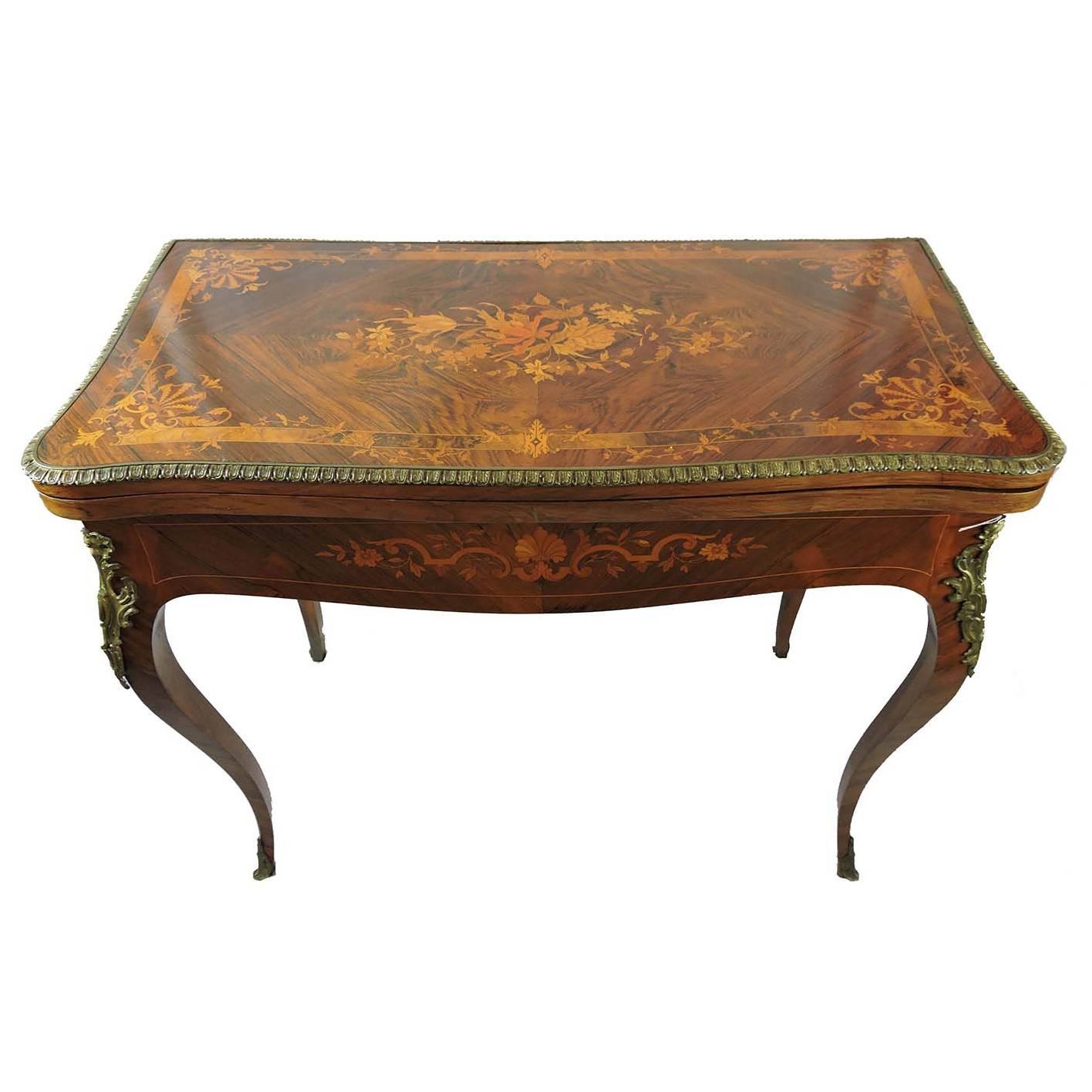 19th Century Louis XV Style Marquetry Games Table with Gilt Bronze Mounts