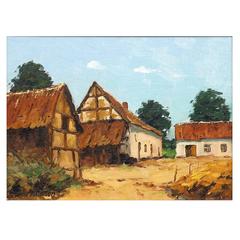 Vintage 'Cour De Ferme' Painting by Belgian Painter Pierre Colson