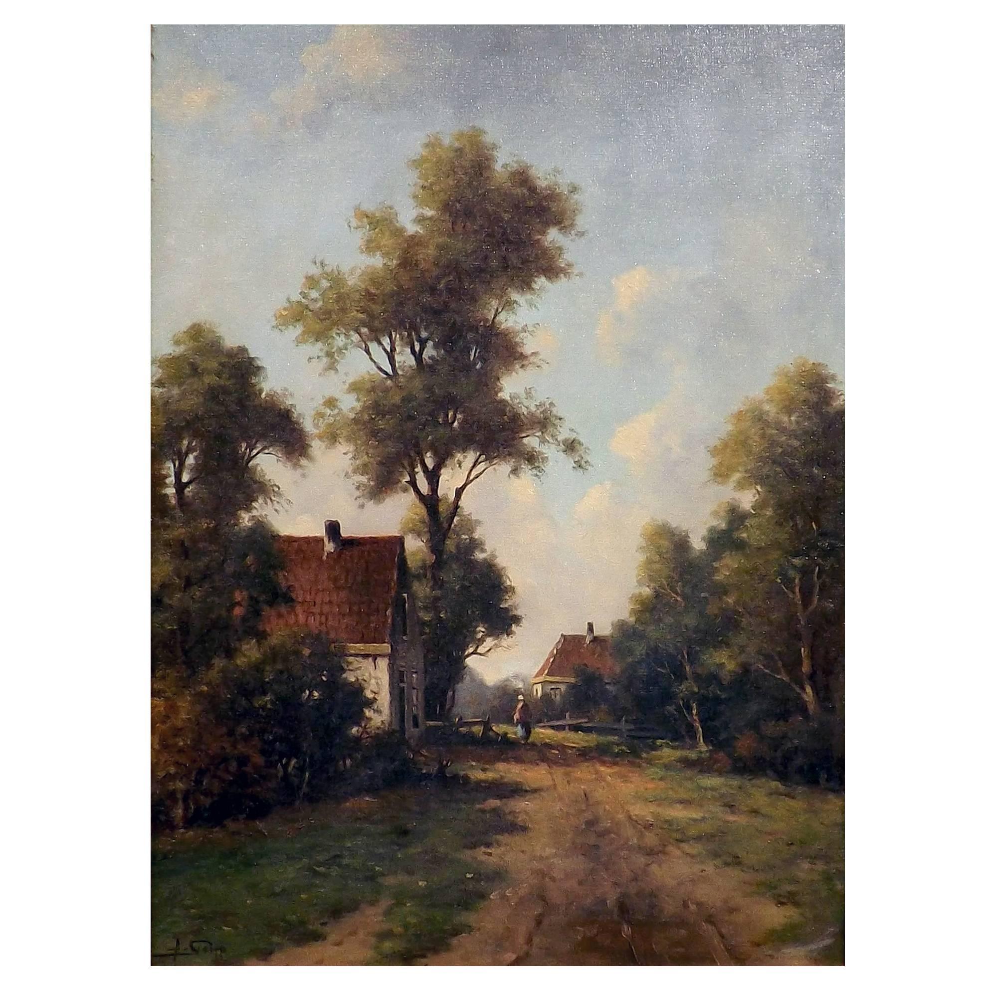 'An Old Country Lane' Painting by Dutch Painter Adriaan Geijp