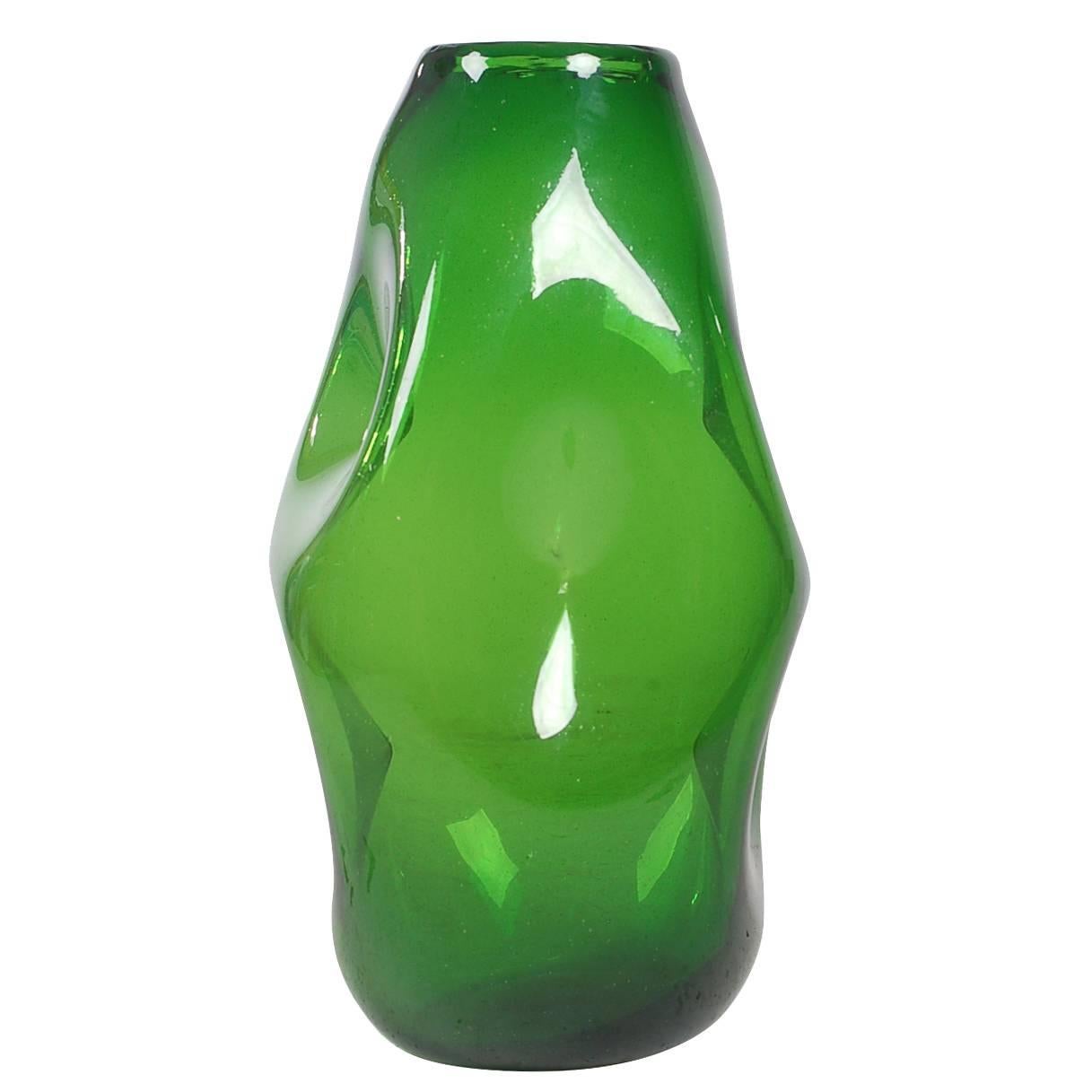 Moderne italienische Vase aus grünem Kunstglas von Empoli nach Murano aus der Mitte des Jahrhunderts