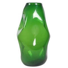 Mid-Century Modern Italian Green Art Glass Vase by Empoli after Murano