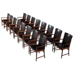 Set of 16 Rosewood Armchairs by Kai Lyngfeldt Larsen in Original Leather 6