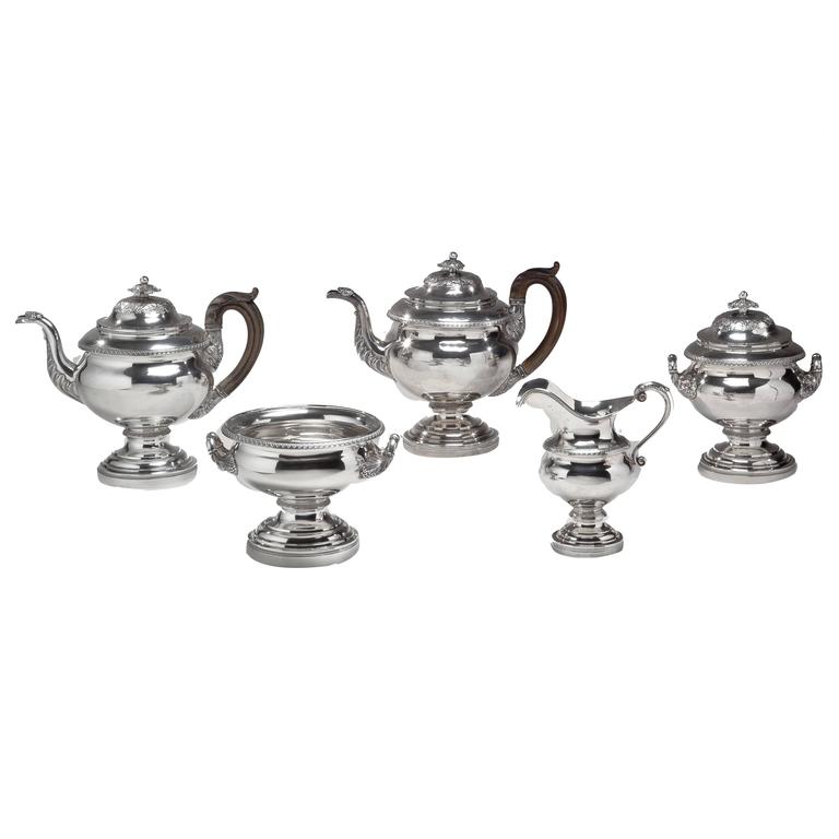 FivePiece Coin Silver Tea Service For Sale at 1stDibs