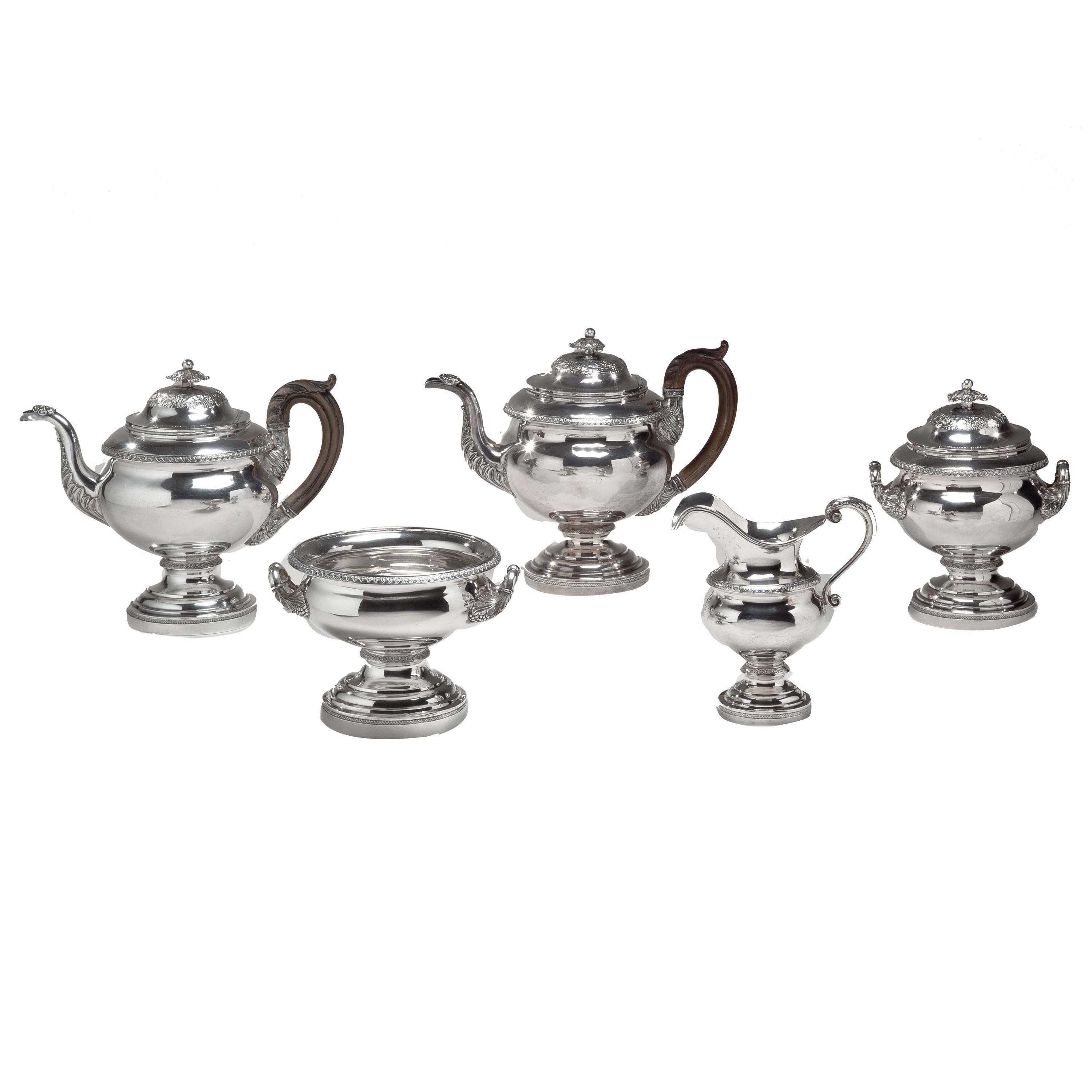 Five-Piece Coin Silver Tea Service For Sale