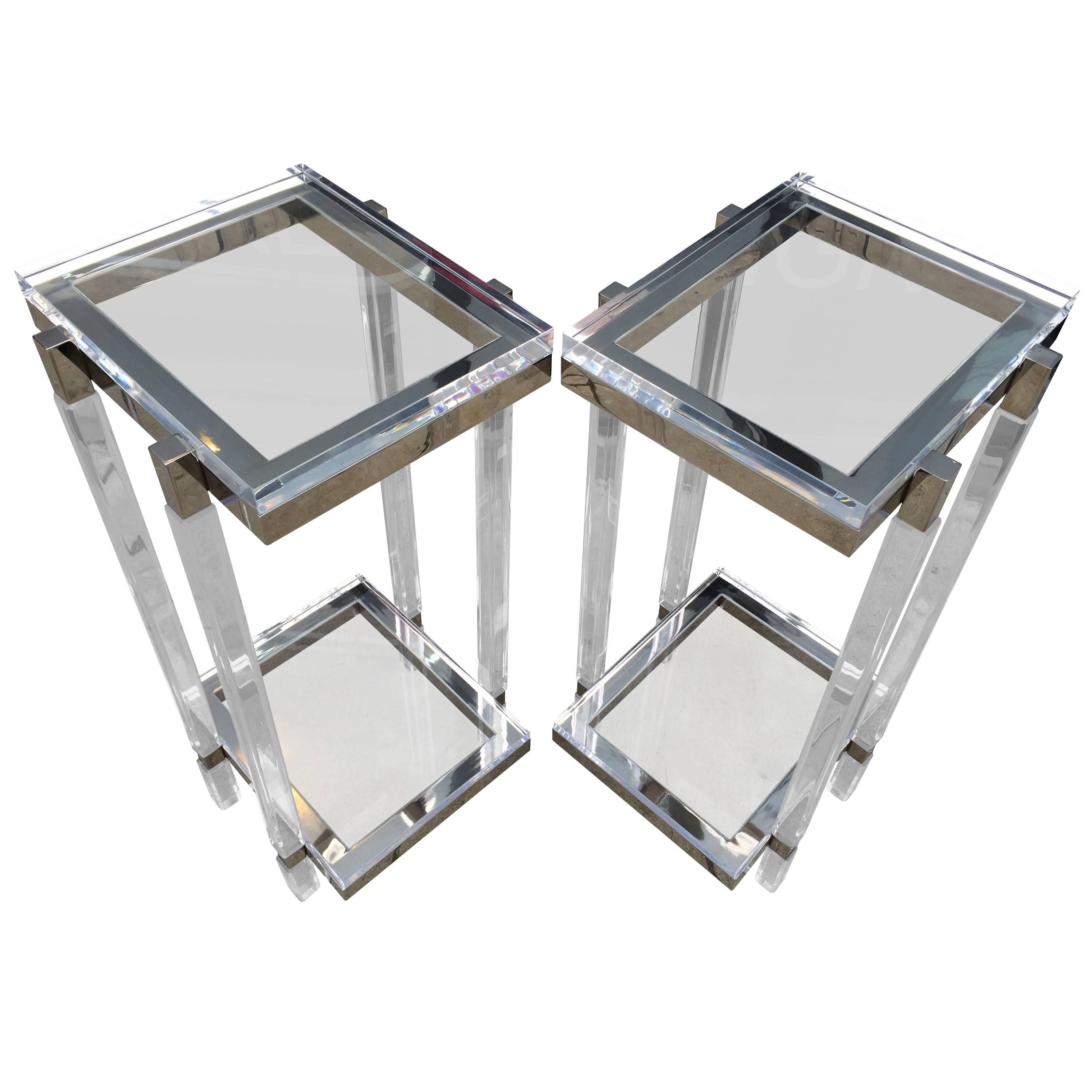 Lucite and Polished Nickel Pedestals/Tables by Charles Hollis Jones