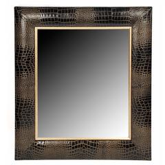 Classic Black Croc Leather Framed Mirror with Hand Painter Gold Tippin 12