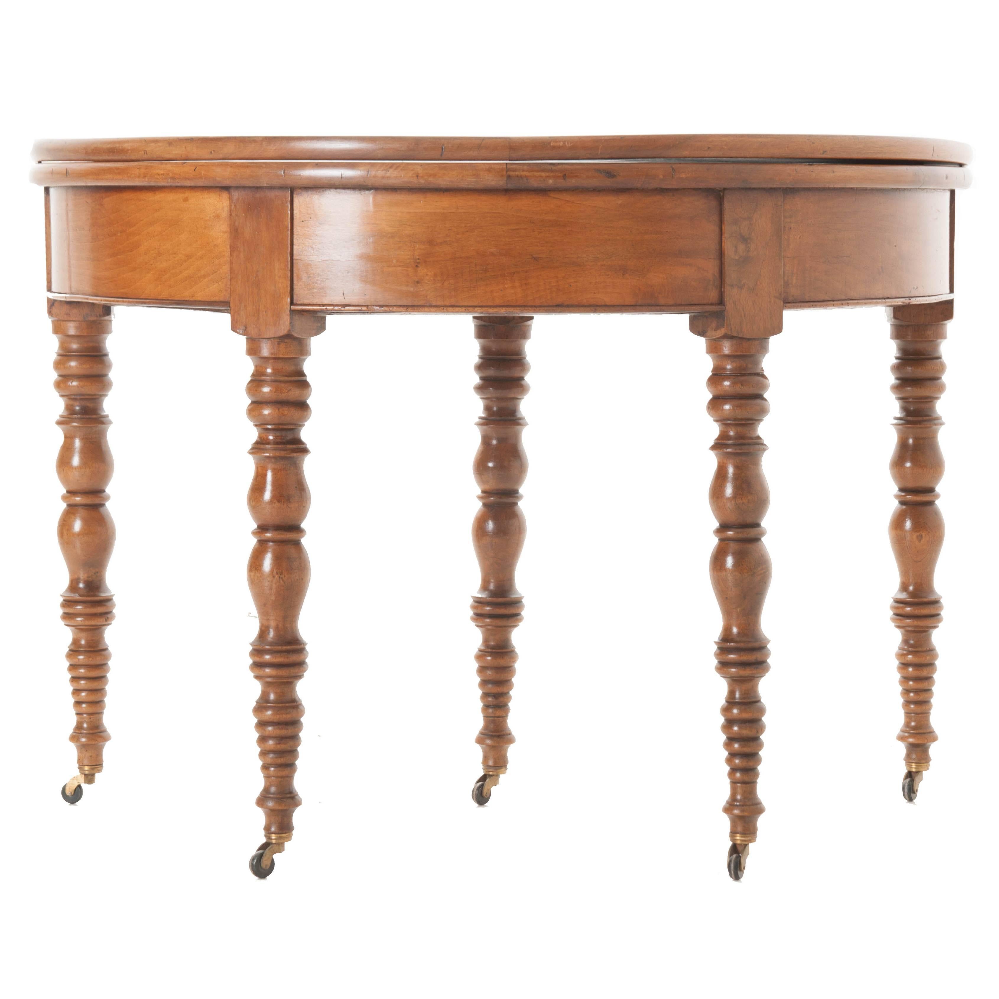 French 19th Century Folding Demilune Table with Drawer