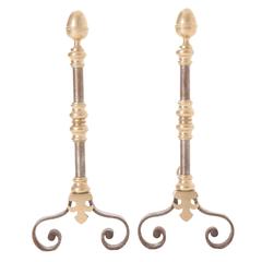 Pair of French 19th Century Iron and Brass Andirons