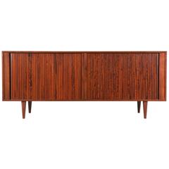 Mid Century Modern Walnut Tambour Door Credenza