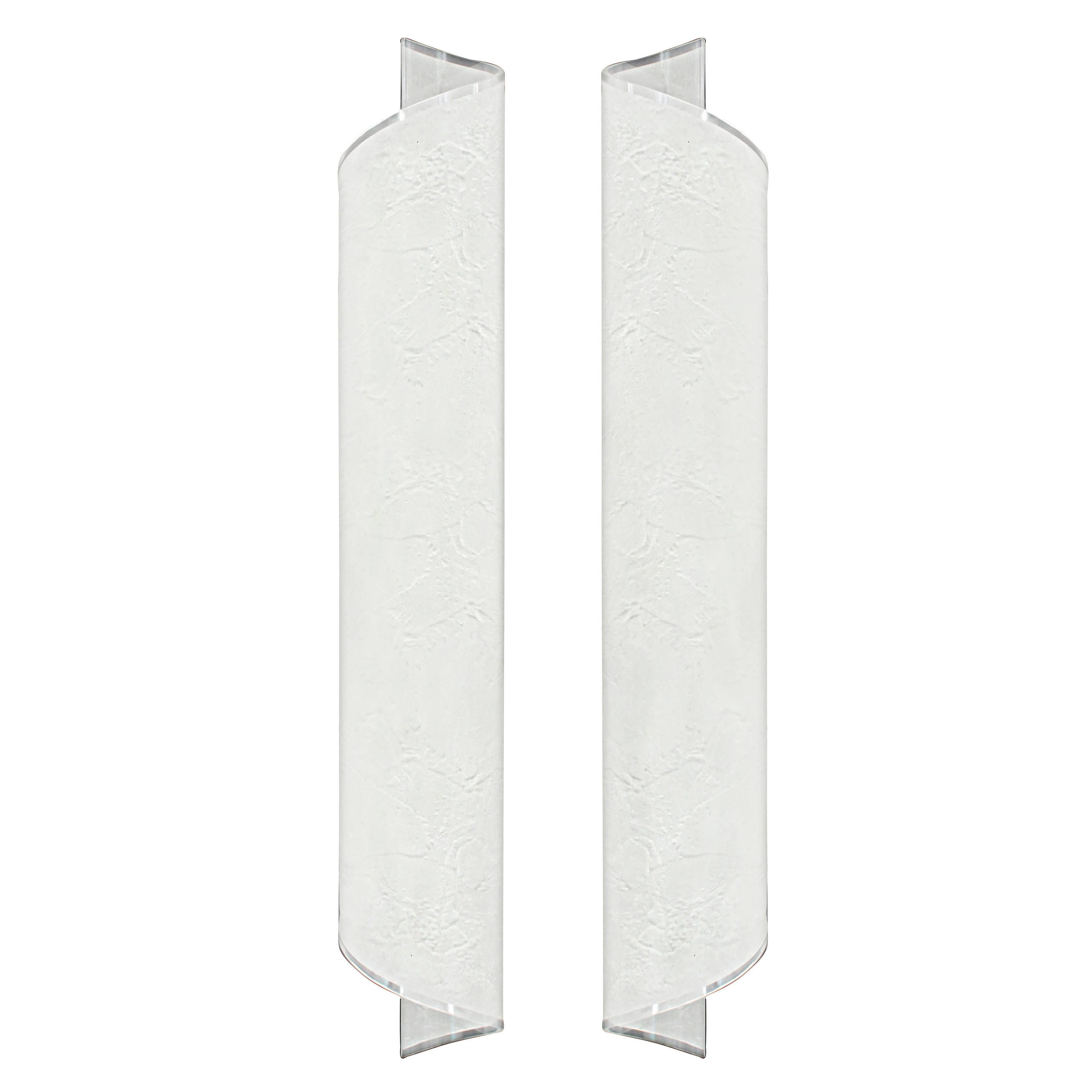 Pair of Textured Sand-Blasted Glass Scroll Sconces by Karl Springer