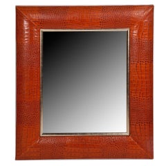 Contemporary Cogna Croc Leather Framed Mirror with Champagne Gold Detailing