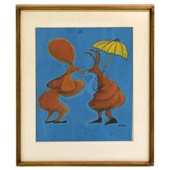 Playful Caricatures of a Loving Couple, Signed Aldo