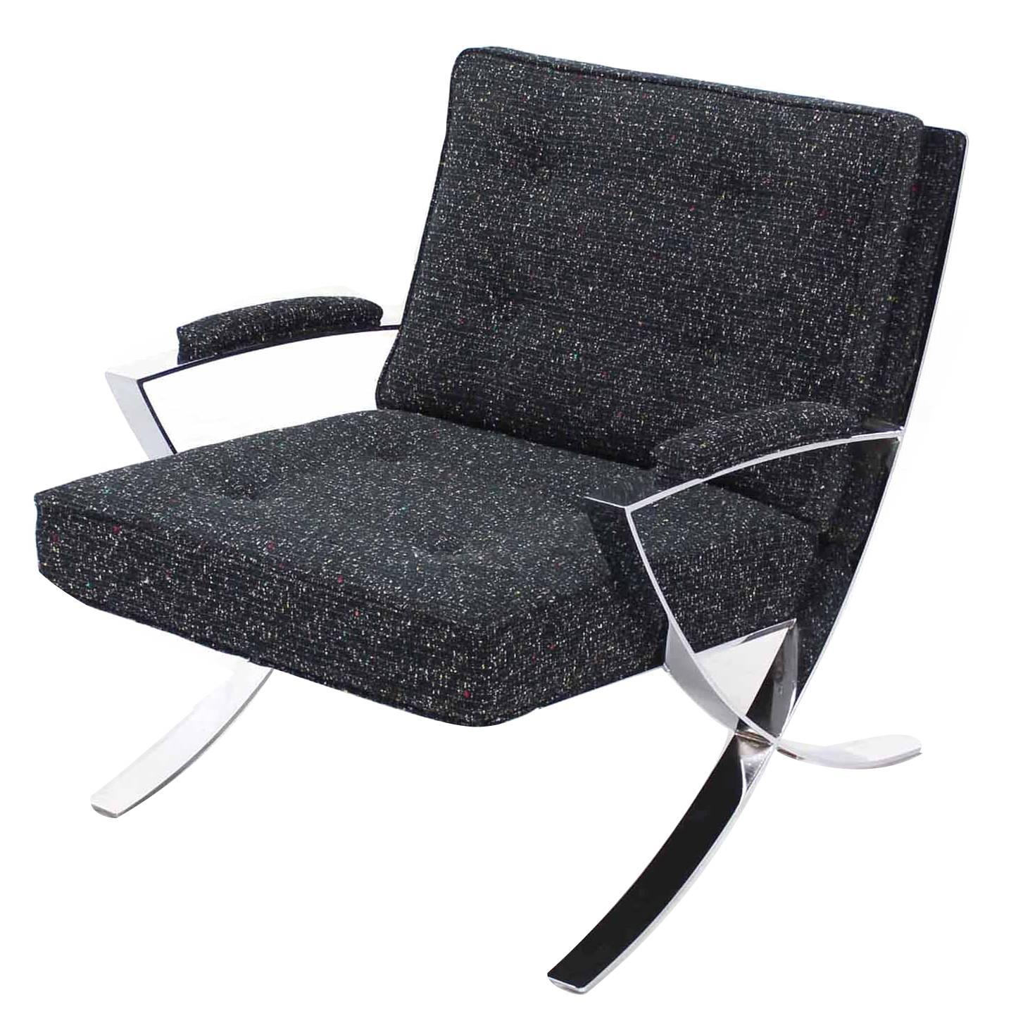 Scissor X-Base Chrome Lounge Chair with New Upholstery For Sale