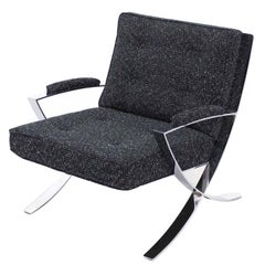 Scissor X-Base Chrome Lounge Chair with New Upholstery