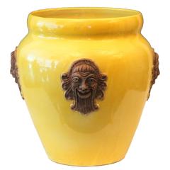 Large Yellow Italian Zaccagnini Pottery Greek Mask Jardiniere
