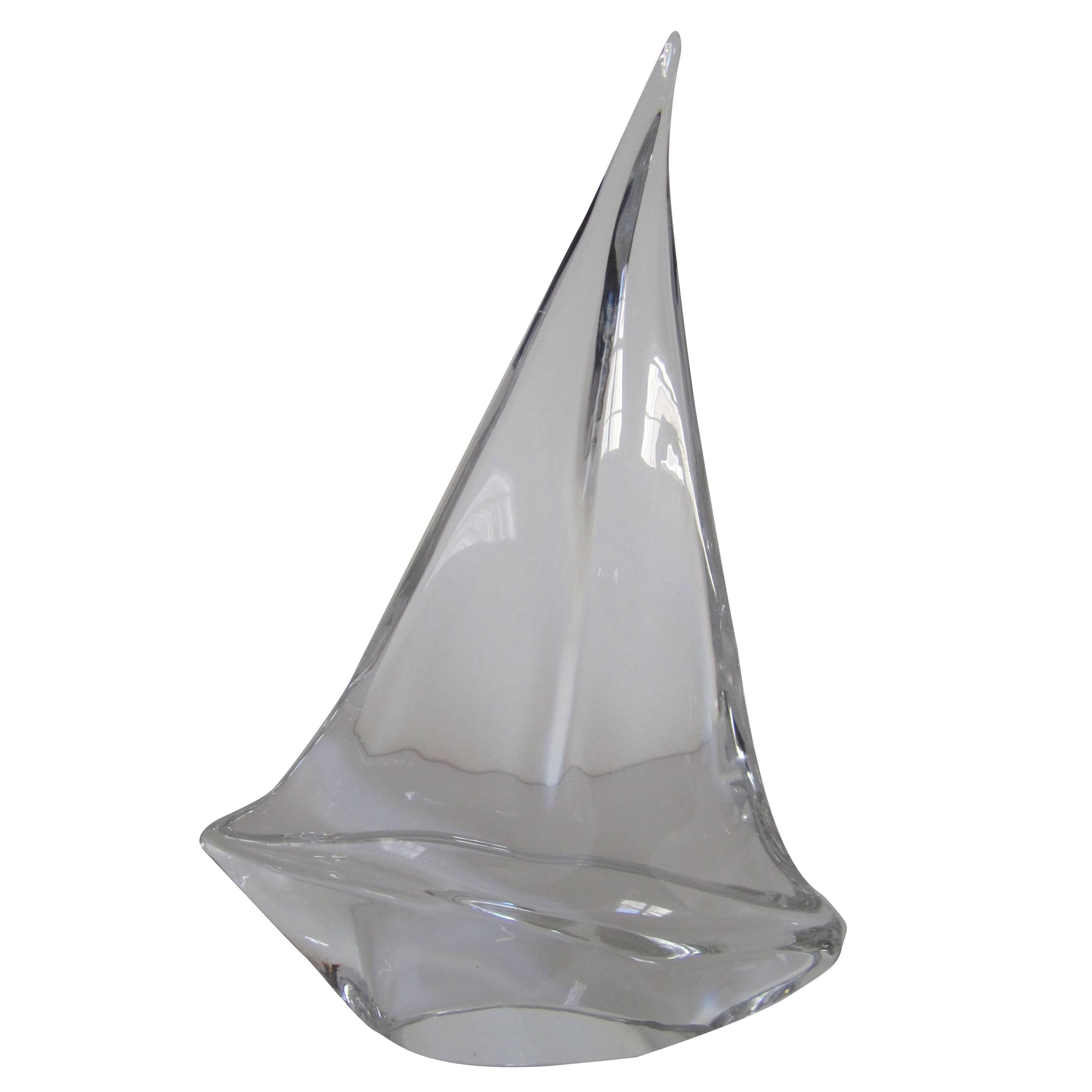 Substantial Daum Crystal Sailboat Yacht Sculpture