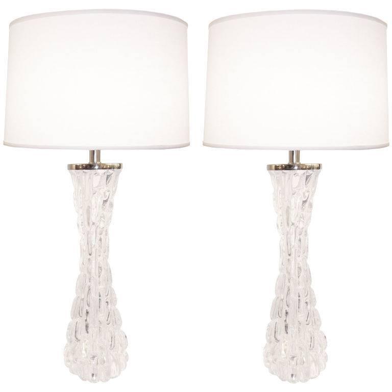 Pair of Large Croco Relief Crystal Lamps by Carl Fagerlund, Orrefors For Sale