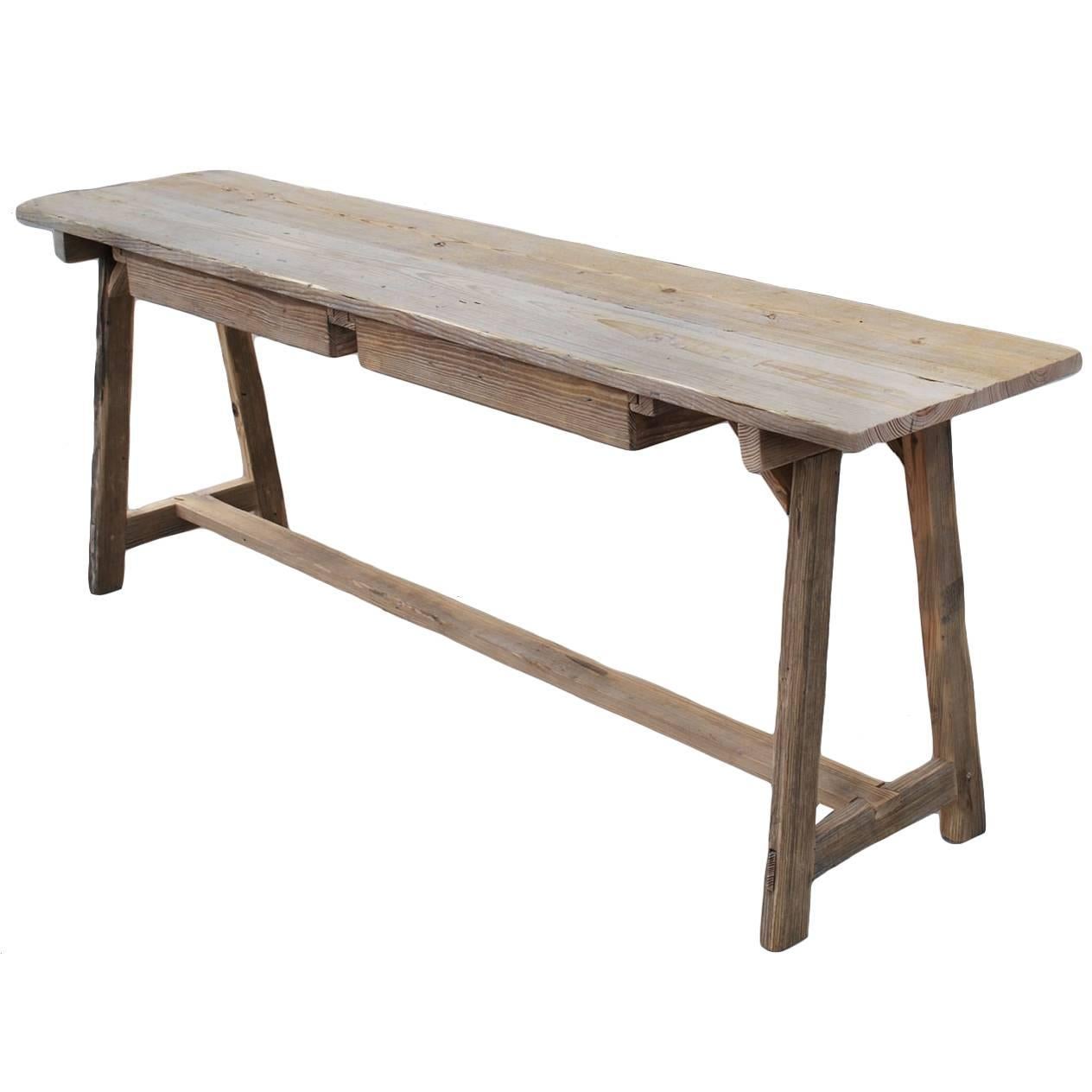 Work/Console Table in Vintage Fir, Custom Made by Petersen Antiques at