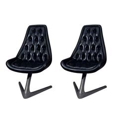 Mid-Century Pair of Black Vinyl "Unicorn" Chairs